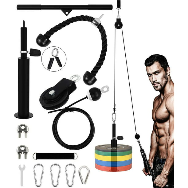 Fitness LAT Pull Down Rope & Lift Pulley System Cable Machine w/Loading Pin 